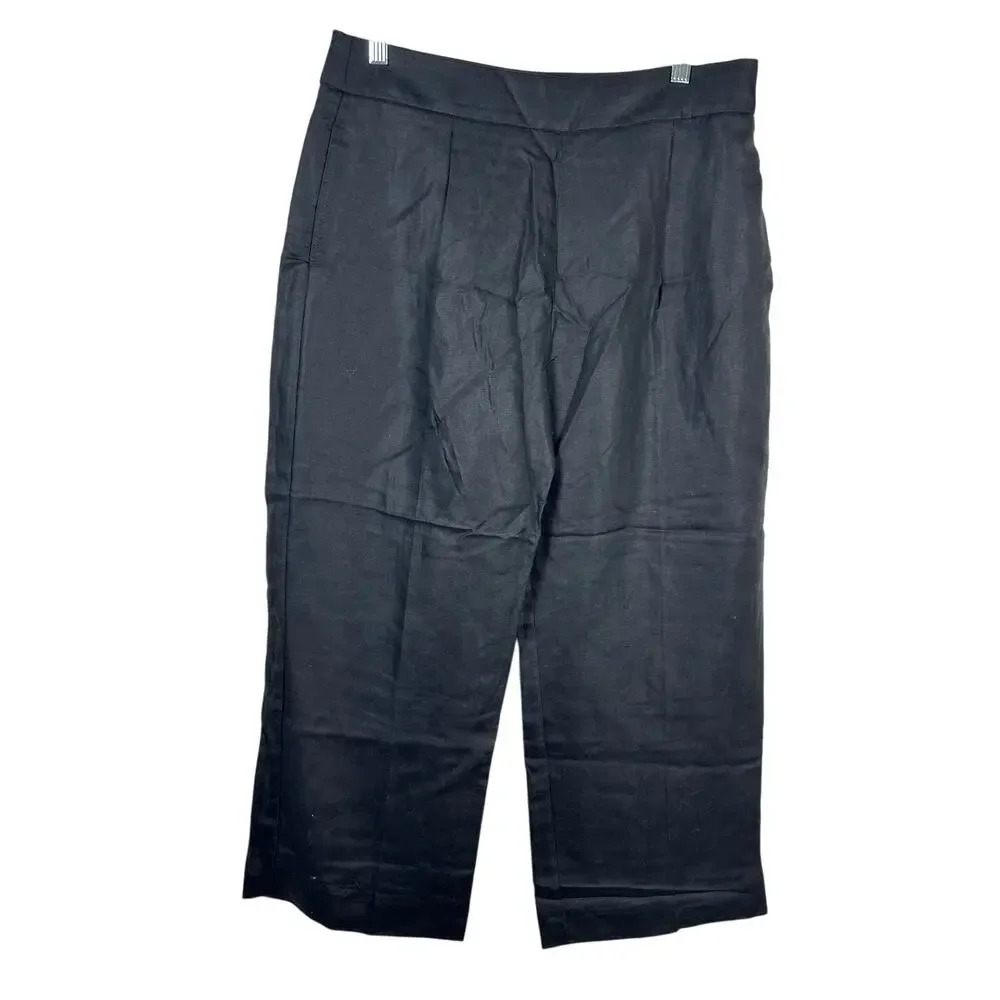 NWT J. Crew Linen Blend Lined Cropped‎ Wide Leg Pleat Front Size 10 Black